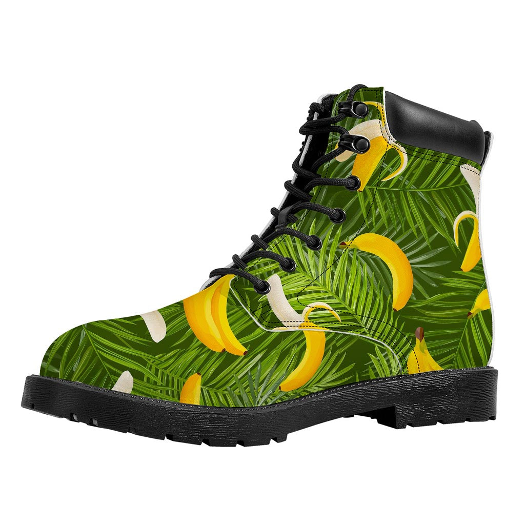 Green Tropical Banana Pattern Print Work Boots