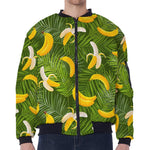 Green Tropical Banana Pattern Print Zip Sleeve Bomber Jacket