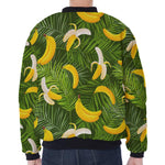 Green Tropical Banana Pattern Print Zip Sleeve Bomber Jacket