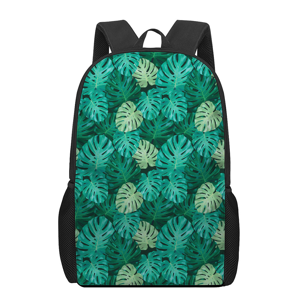 Green Tropical Monstera Pattern Print 17 Inch Backpack