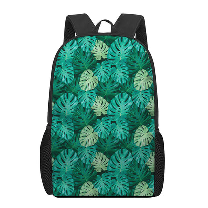 Green Tropical Monstera Pattern Print 17 Inch Backpack