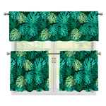 Green Tropical Monstera Pattern Print 3 Piece Kitchen Curtains
