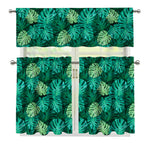 Green Tropical Monstera Pattern Print 3 Piece Kitchen Curtains