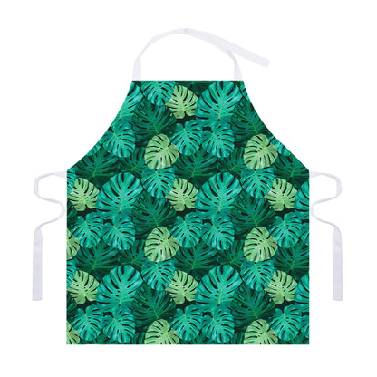 Green Tropical Monstera Pattern Print Adjustable Apron