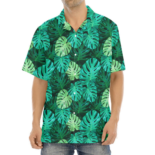 Green Tropical Monstera Pattern Print Aloha Shirt