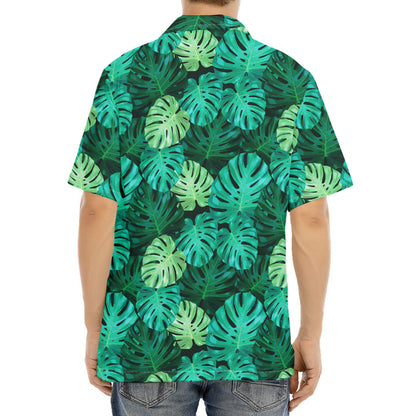 Green Tropical Monstera Pattern Print Aloha Shirt