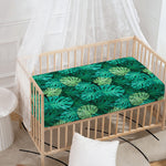Green Tropical Monstera Pattern Print Baby Crib Sheet