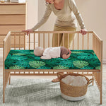 Green Tropical Monstera Pattern Print Baby Crib Sheet