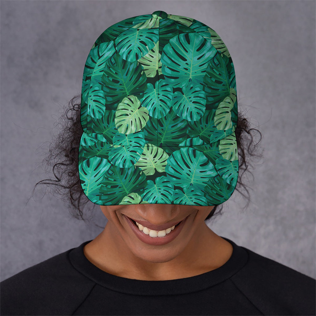 Green Tropical Monstera Pattern Print Baseball Cap