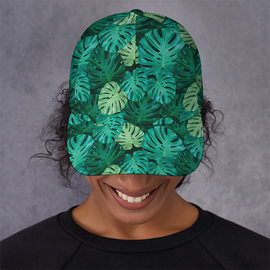Green Tropical Monstera Pattern Print Baseball Cap