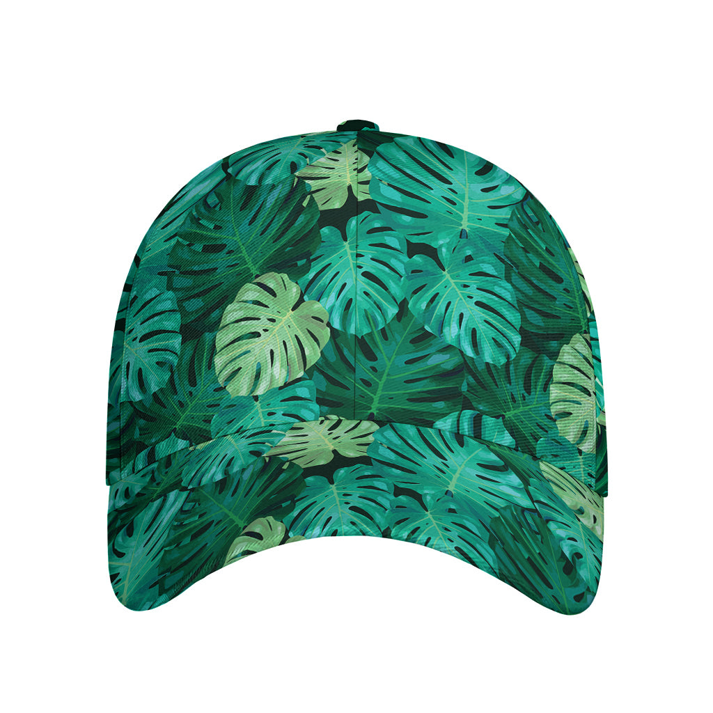 Green Tropical Monstera Pattern Print Baseball Cap