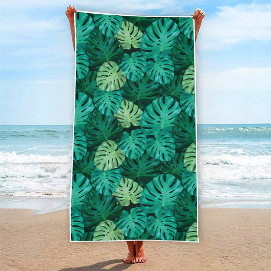 Green Tropical Monstera Pattern Print Beach Towel