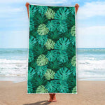 Green Tropical Monstera Pattern Print Beach Towel