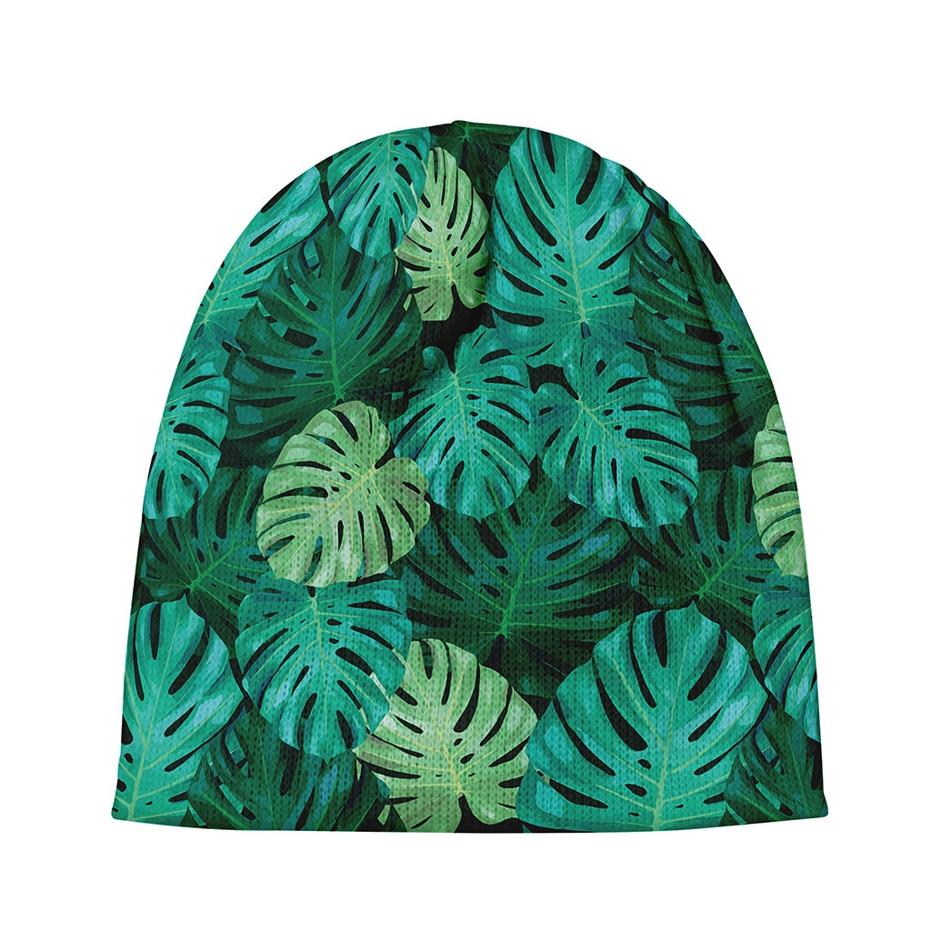 Green Tropical Monstera Pattern Print Beanie