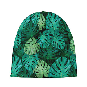 Green Tropical Monstera Pattern Print Beanie