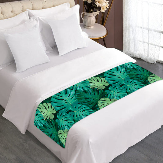 Green Tropical Monstera Pattern Print Bed Runner