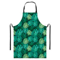 Green Tropical Monstera Pattern Print Bib Apron With Pocket