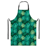 Green Tropical Monstera Pattern Print Bib Apron With Pocket