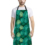 Green Tropical Monstera Pattern Print Bib Apron With Pocket
