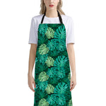 Green Tropical Monstera Pattern Print Bib Apron With Pocket