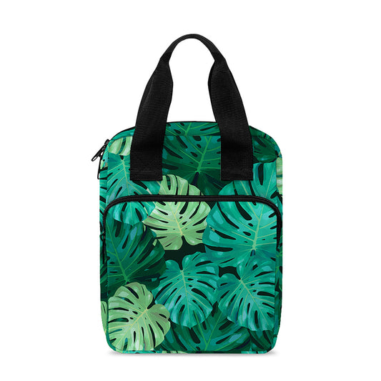 Green Tropical Monstera Pattern Print Bible Tote Bag