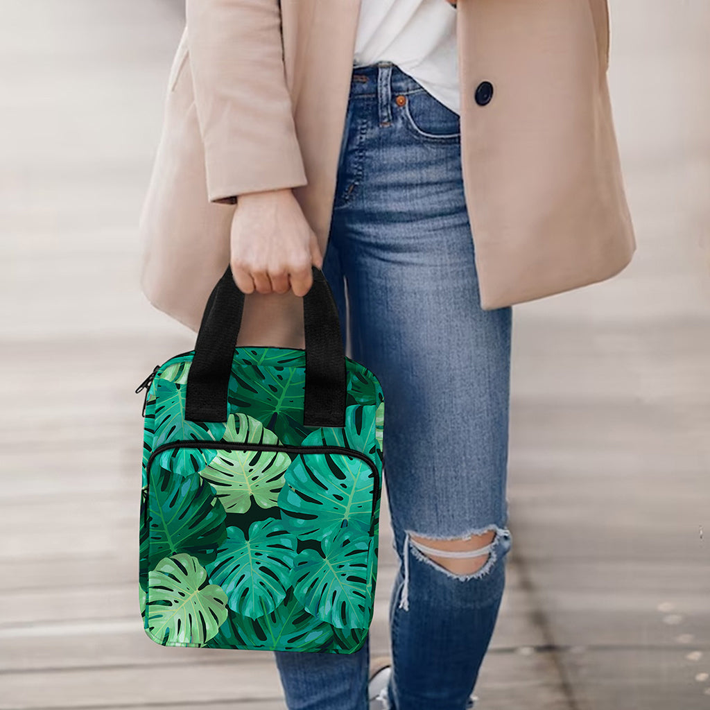 Green Tropical Monstera Pattern Print Bible Tote Bag
