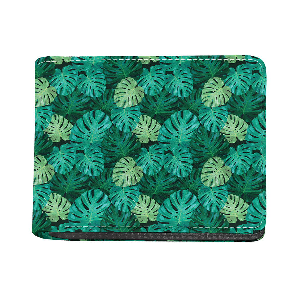 Green Tropical Monstera Pattern Print Bifold Wallet