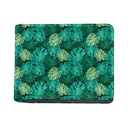 Green Tropical Monstera Pattern Print Bifold Wallet