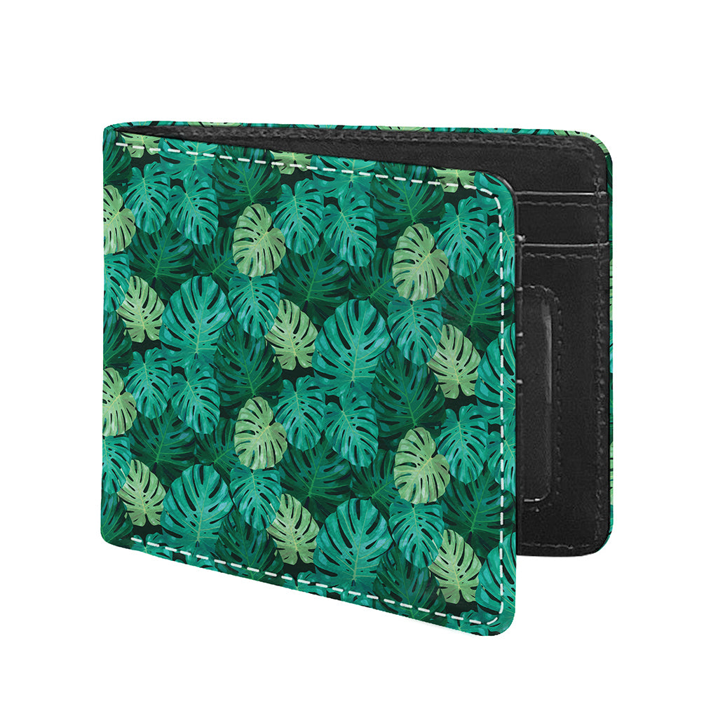 Green Tropical Monstera Pattern Print Bifold Wallet