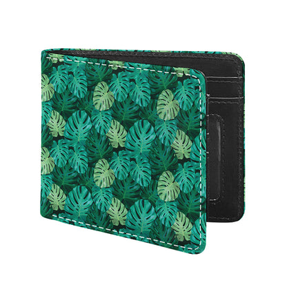Green Tropical Monstera Pattern Print Bifold Wallet