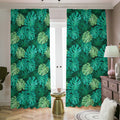 Green Tropical Monstera Pattern Print Dimout Pencil Pleat Curtains
