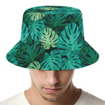 Green Tropical Monstera Pattern Print Bucket Hat