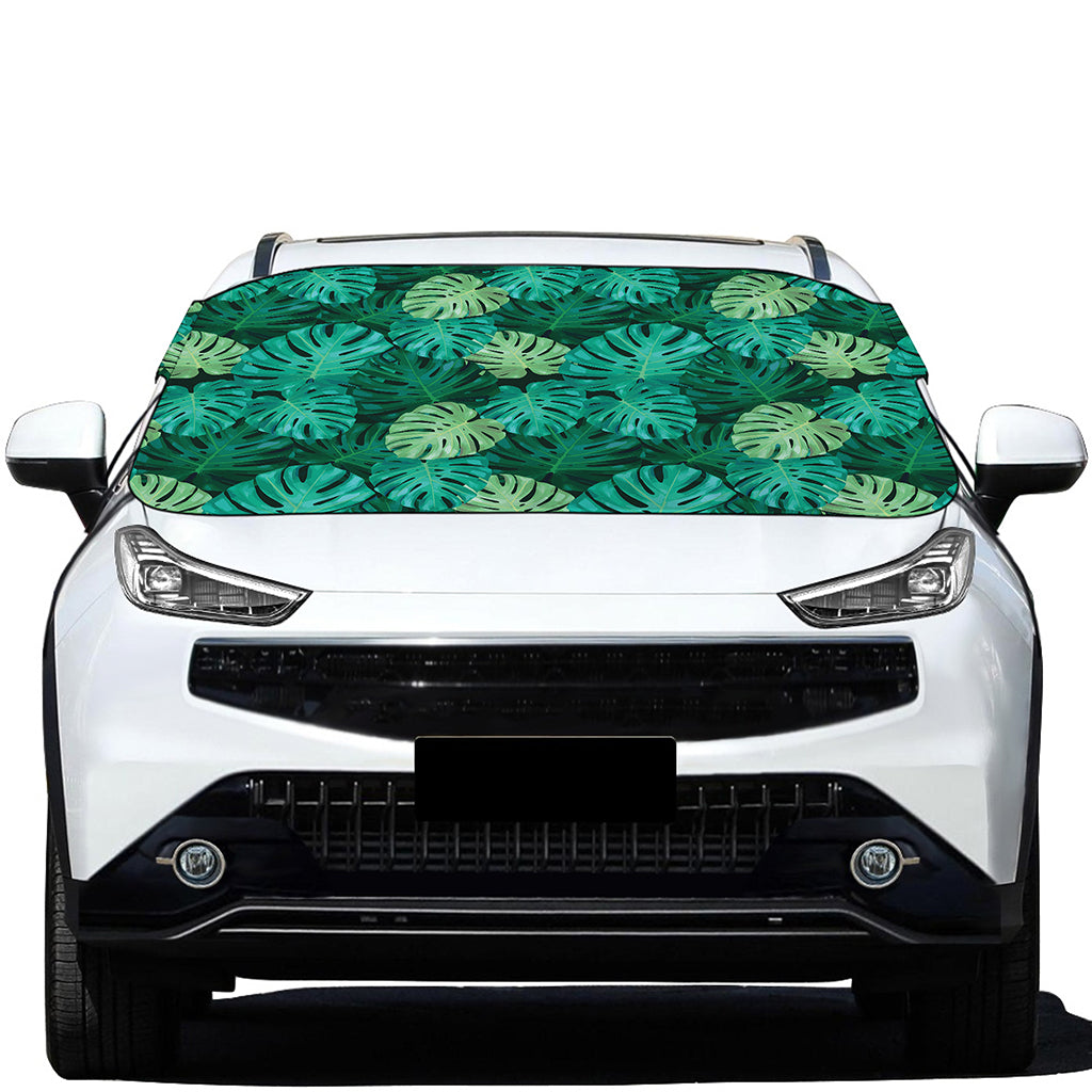 Green Tropical Monstera Pattern Print Car Windshield Snow Cover