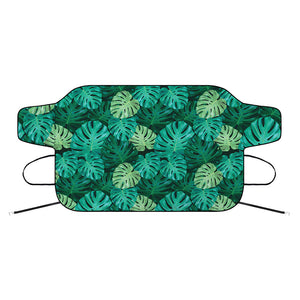 Green Tropical Monstera Pattern Print Car Windshield Snow Cover