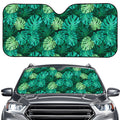 Green Tropical Monstera Pattern Print Car Windshield Sun Shade