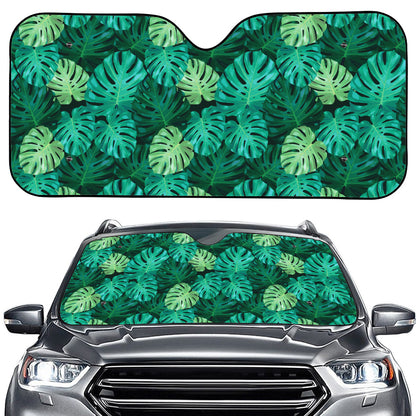 Green Tropical Monstera Pattern Print Car Windshield Sun Shade