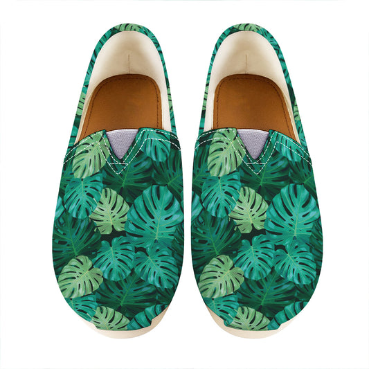 Green Tropical Monstera Pattern Print Casual Shoes