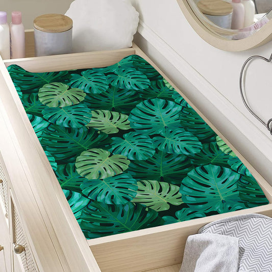 Green Tropical Monstera Pattern Print Changing Pad Cover