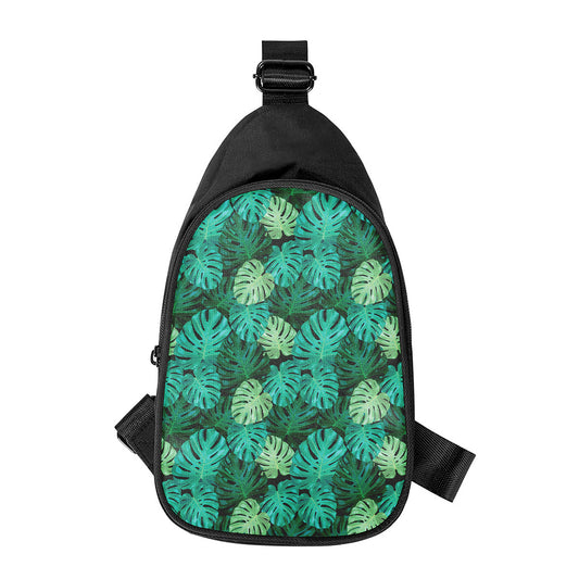 Green Tropical Monstera Pattern Print Chest Bag