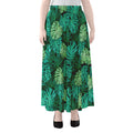 Green Tropical Monstera Pattern Print Chiffon Maxi Skirt