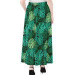 Green Tropical Monstera Pattern Print Chiffon Maxi Skirt