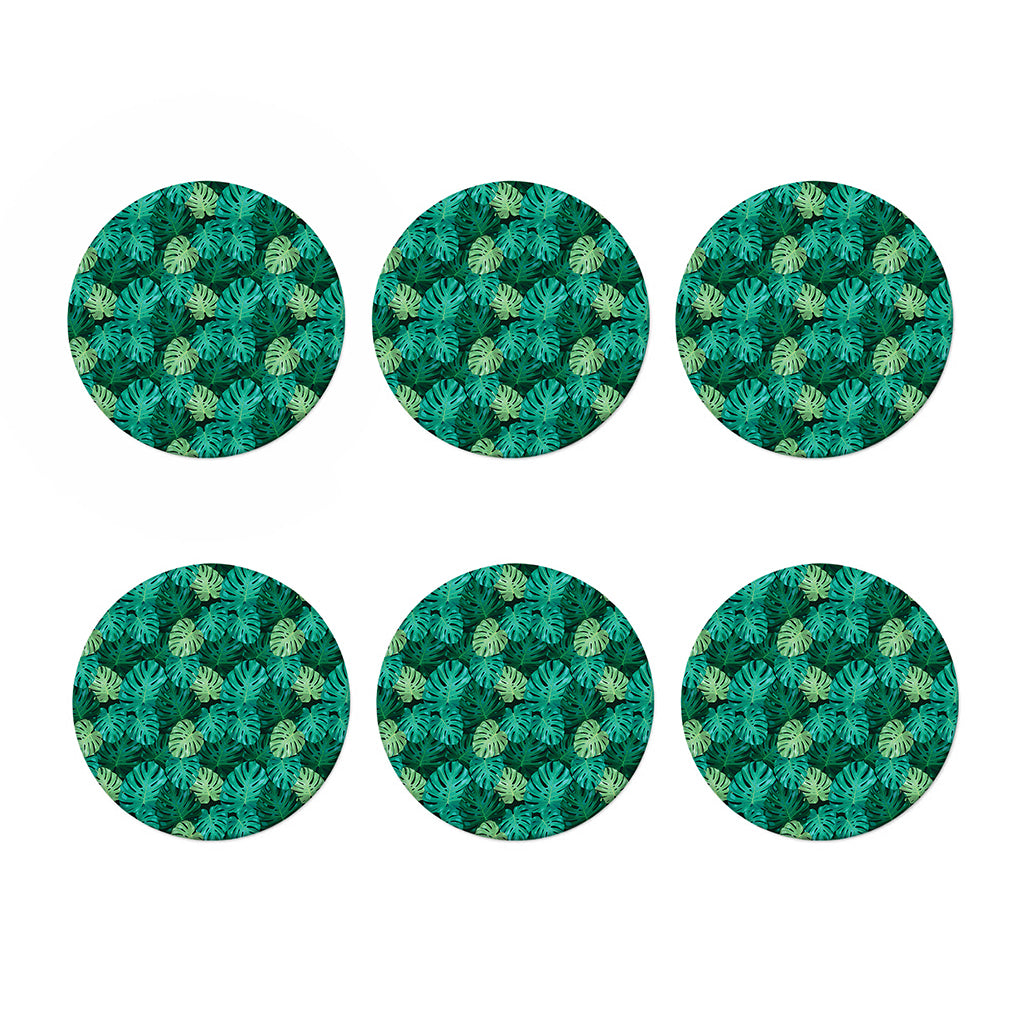 Green Tropical Monstera Pattern Print Coaster Set