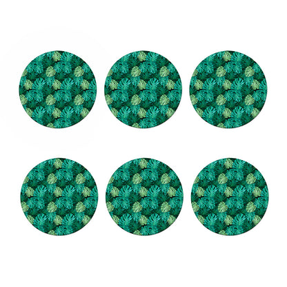 Green Tropical Monstera Pattern Print Coaster Set
