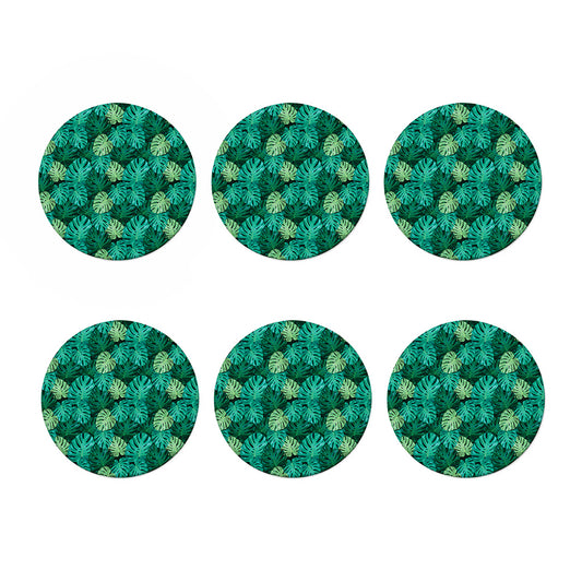 Green Tropical Monstera Pattern Print Coaster Set