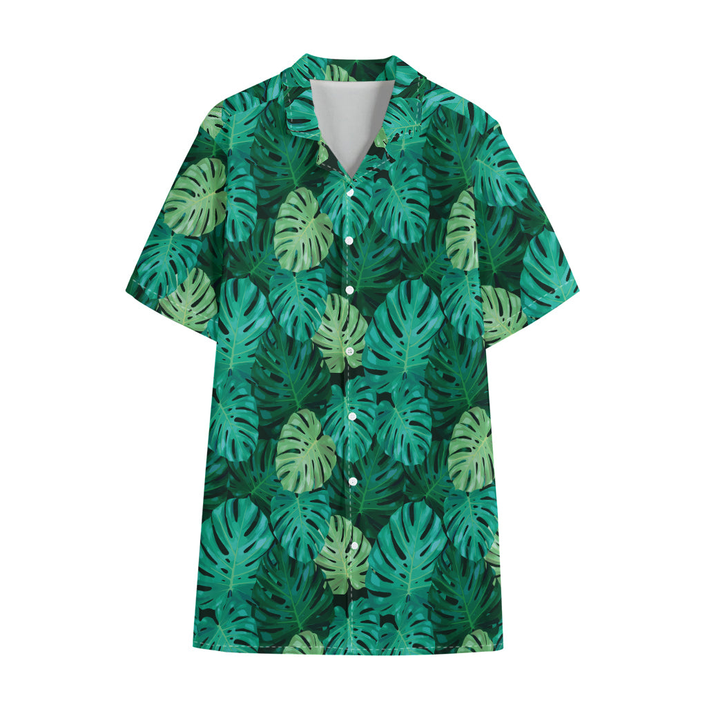 Green Tropical Monstera Pattern Print Cotton Hawaiian Shirt