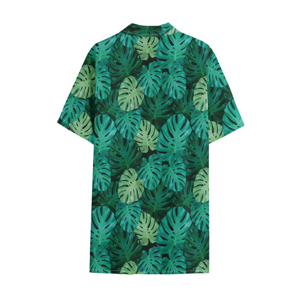 Green Tropical Monstera Pattern Print Cotton Hawaiian Shirt