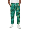 Green Tropical Monstera Pattern Print Cotton Sweatpants