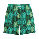 Green Tropical Monstera Pattern Print Cotton Shorts