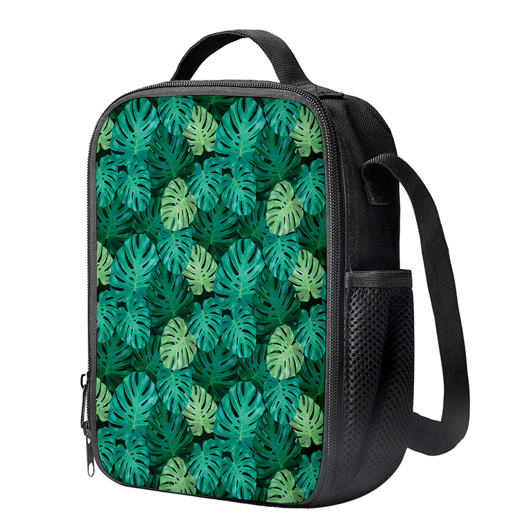 Green Tropical Monstera Pattern Print Crossbody Lunch Bag