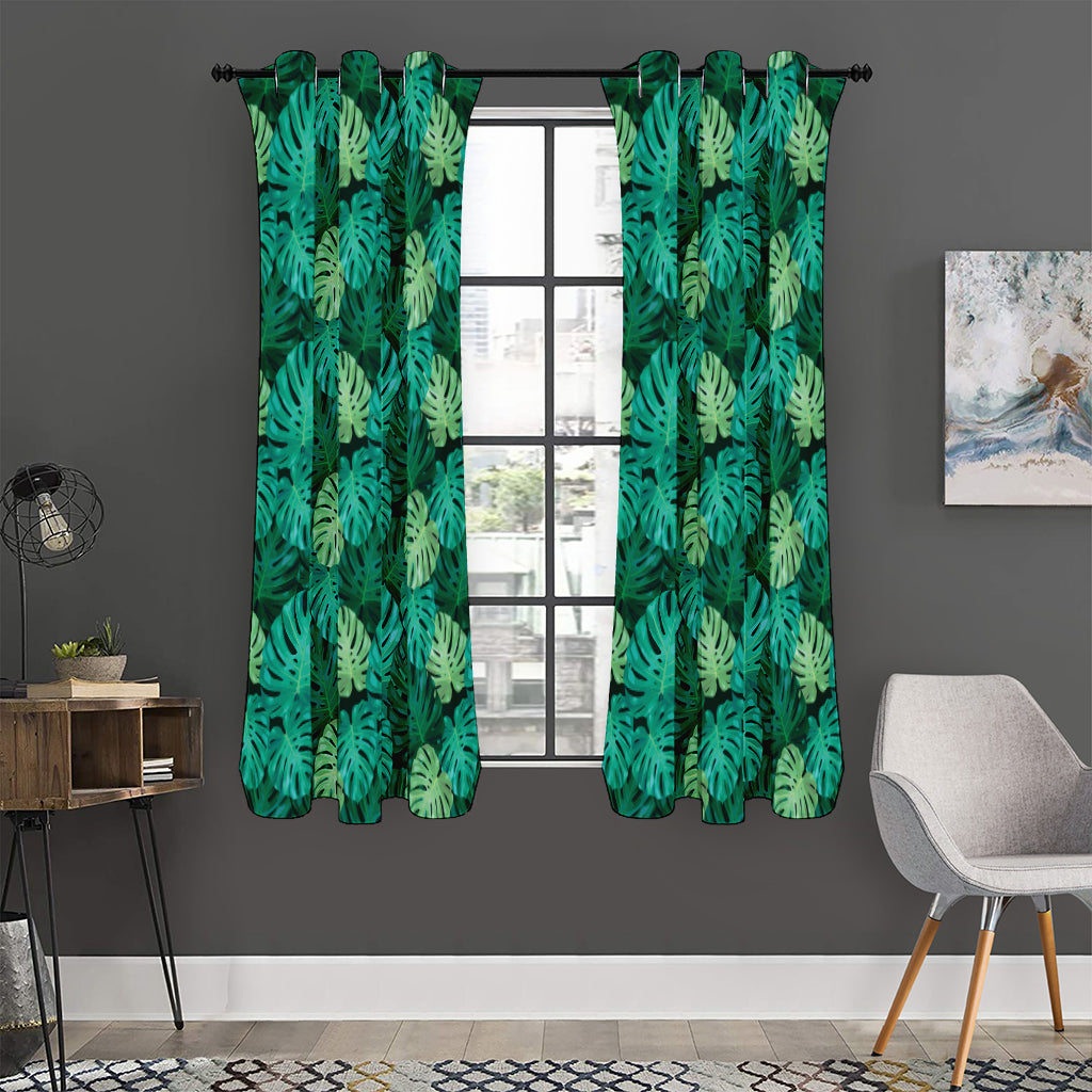 Green Tropical Monstera Pattern Print Curtain